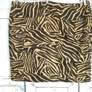 Lane Bryant Skirt Plus Size 26 Zebra Print Tan & Brown Side Zip Soft Retro